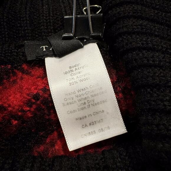 Talbots Poncho Sweater Fringe Buffalo Plaid Western Equestrian Red Black Large - Picture 4 of 6